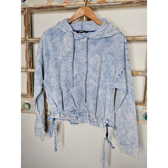 Blank NYC Acid Wash Retro Vibe Hooded Drawstring Sweatshirt Size Medium - Picture 1 of 9